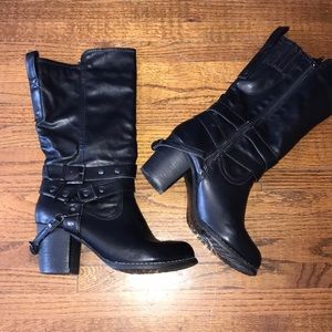 Black Leather Biker Boots, 7.5